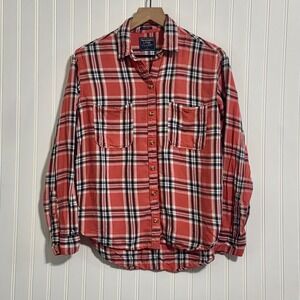 Abercrombie & Fitch Red Plaid Boyfriend Flannel S 90s Grunge Luxe Office 2025